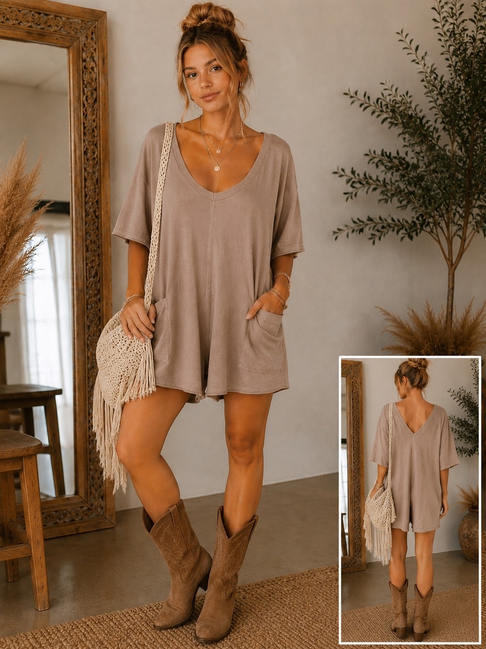 ☁️ NWT Free People Hot Shot Mocha Latte Romper in Sz Medium - Picture 5 of 8